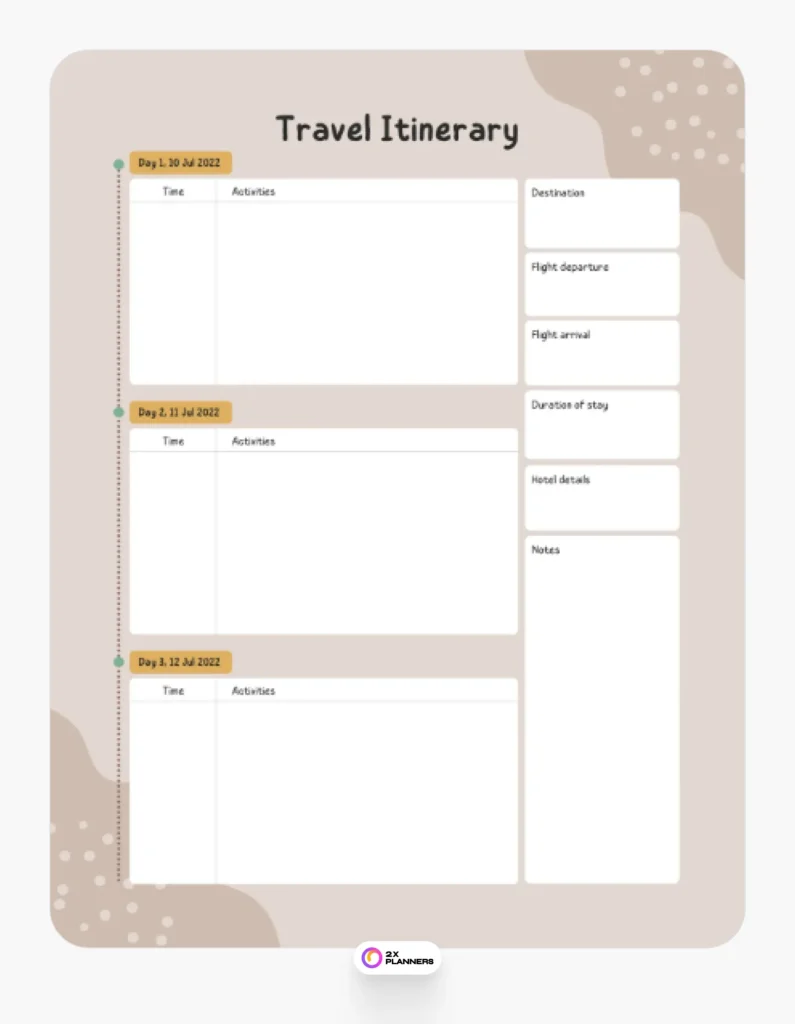 Brown Minimalist Travel Itinerary Planner