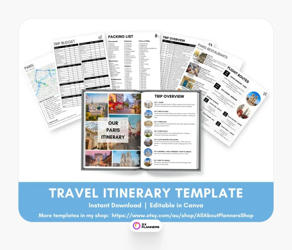 travel Itinerary printable travel guide trip planner
