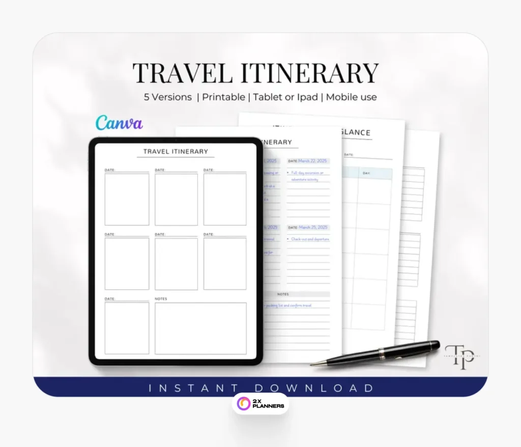 Printable travel planner template