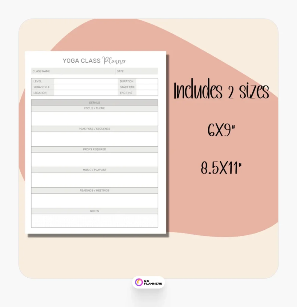 Printable Yoga Class Planner Journal Log