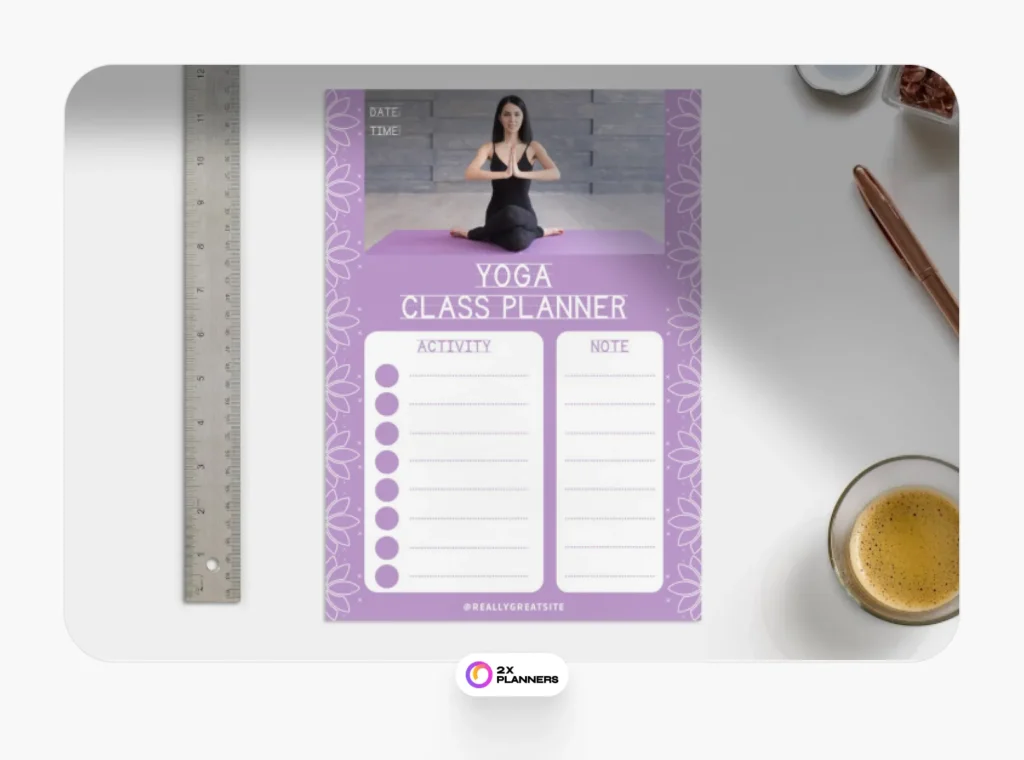 Purple Pattern Yoga Class Schedule Planner