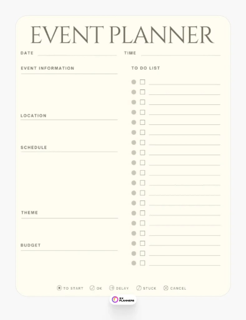 Simple and Minimal Printable Event Planner