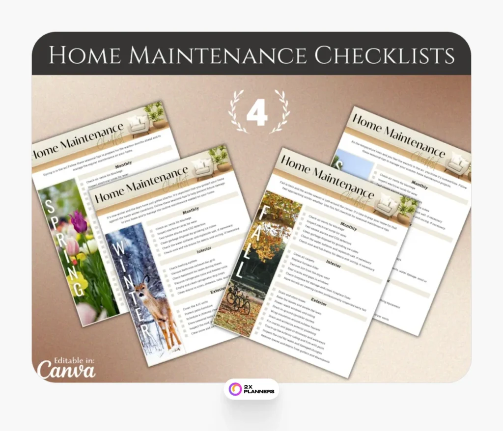 Quarterly and Monthly Home Maintenance Checklists