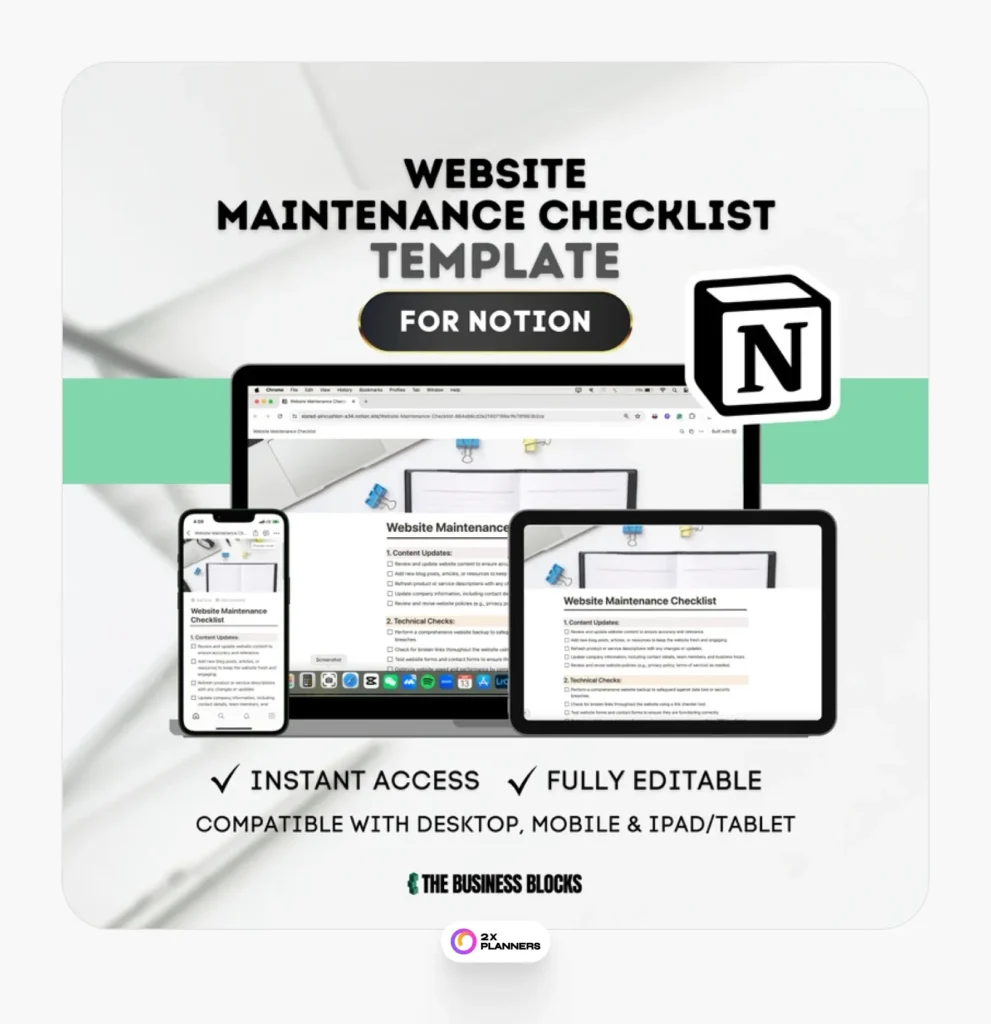 Notion Website Maintenance Checklist Template
