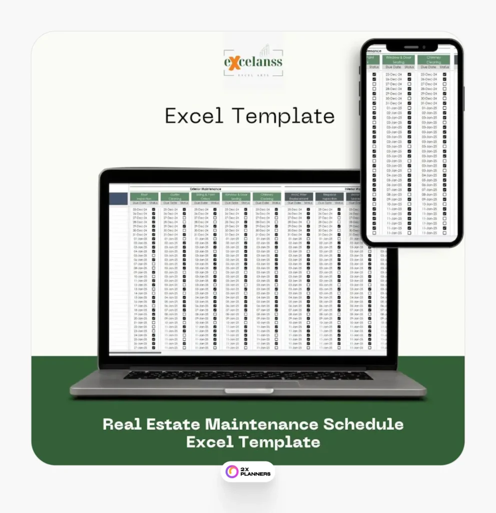 Excel template for the house and maintenance planner: Maintenance Planner