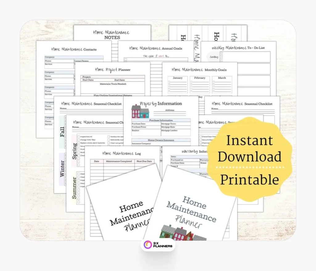 Home Maintenance Checklist and Planner Printable