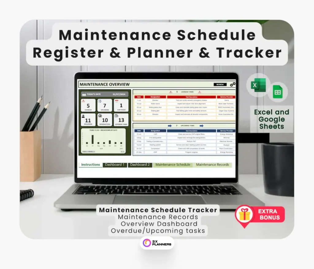 Maintenance Schedule Register Excel Template: Maintenance Planner