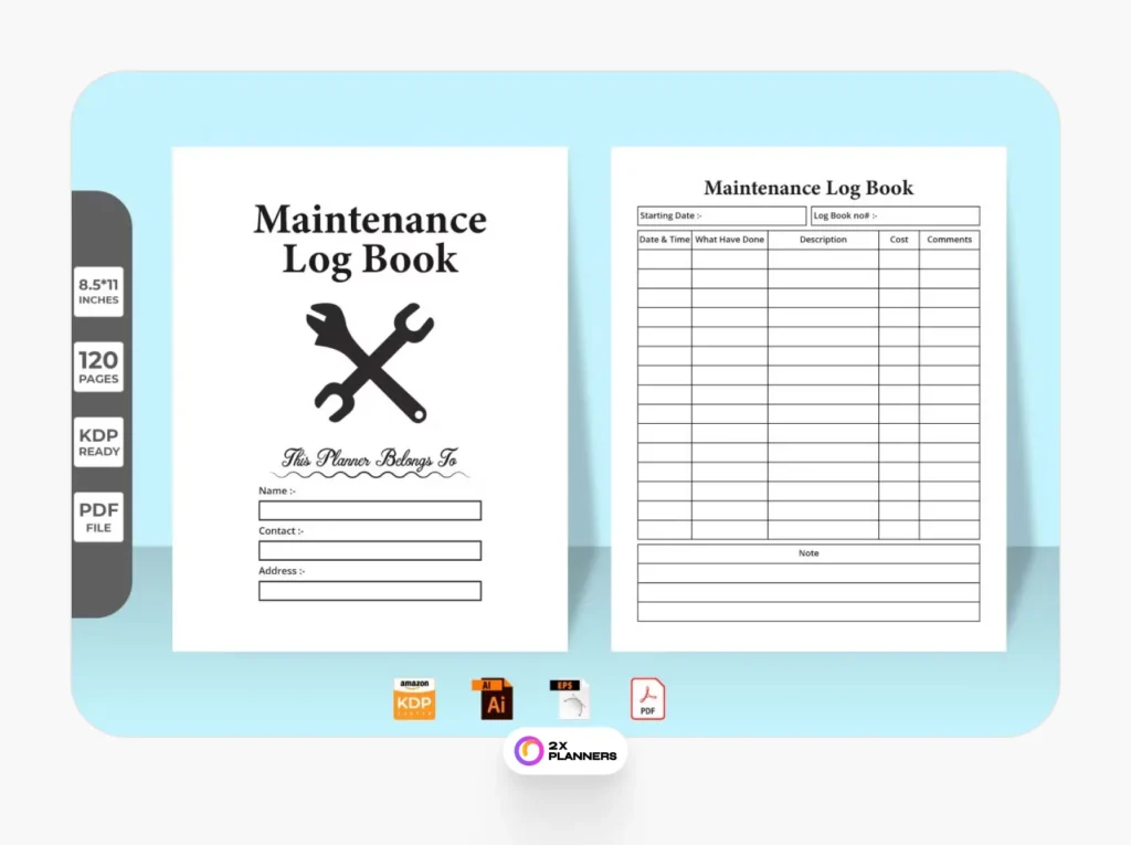 Maintenance KDP interior log book