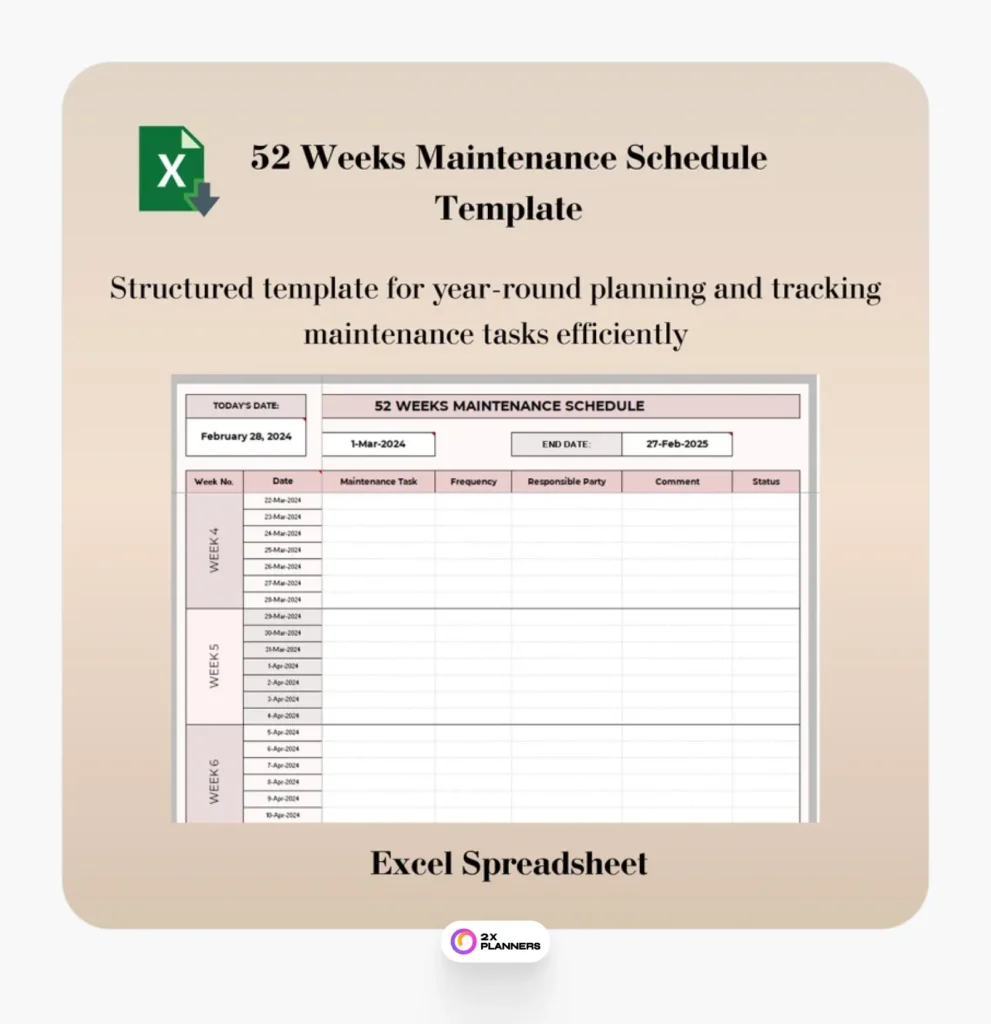 52-week maintenance plan template