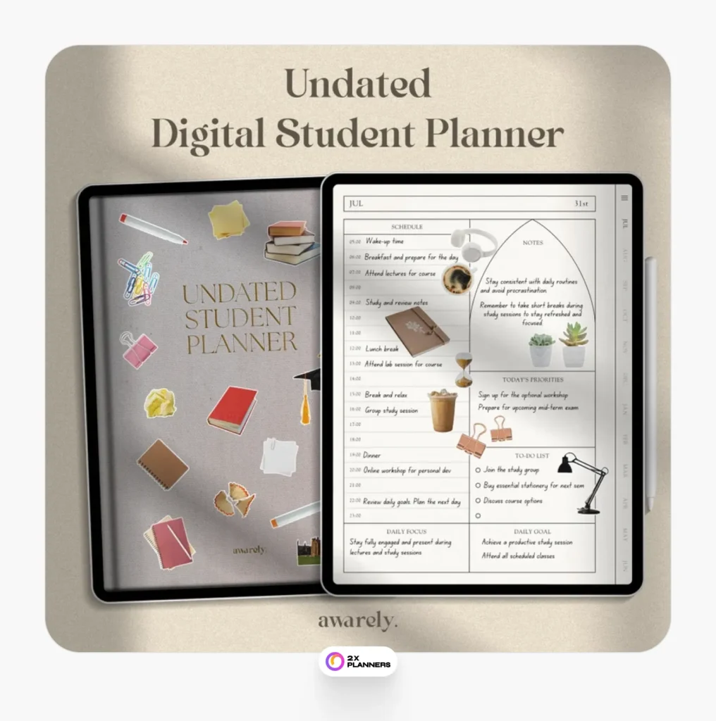 Undated Digital Student Planner: iPad Academic Organizer