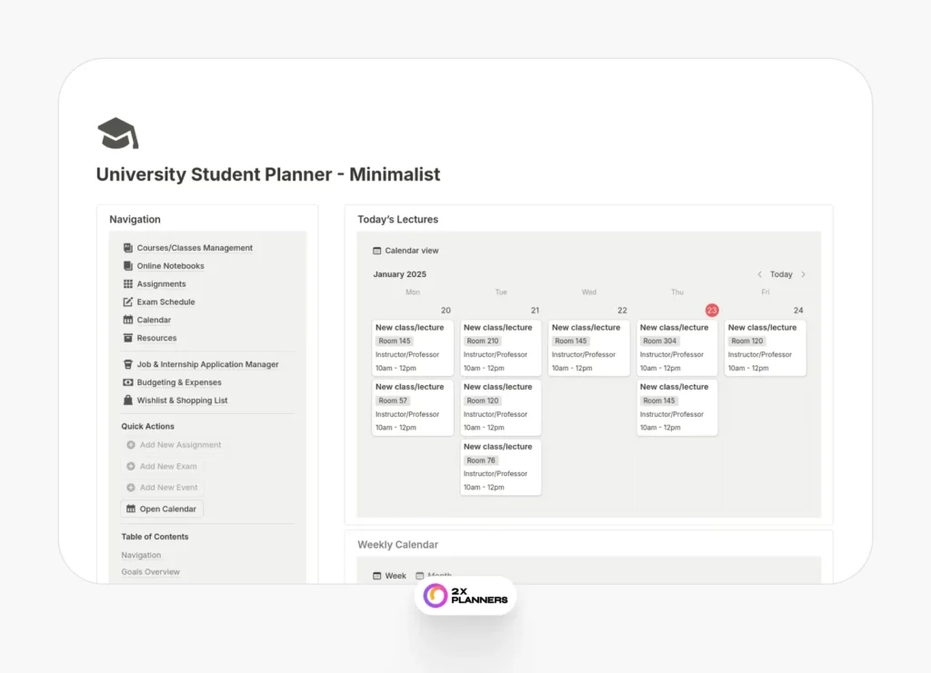 University Student Planner - Minimalist