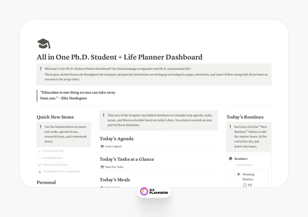 All-In-One Graduate Student Notion Dashboard
