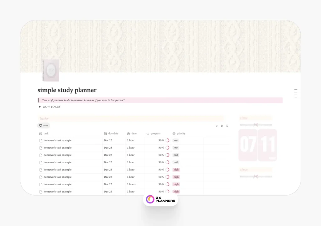 simple study planner