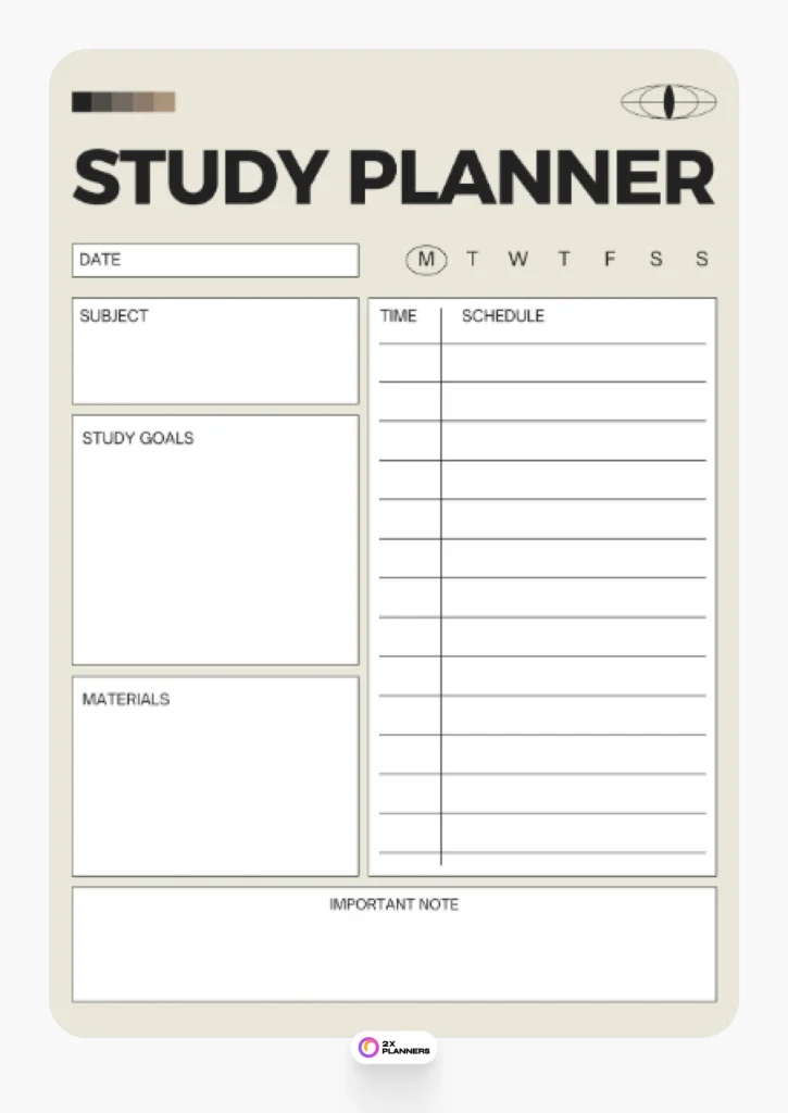 Beige Black Bold Simple Study Planner