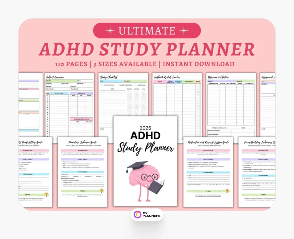 Printable ADHD student planner,