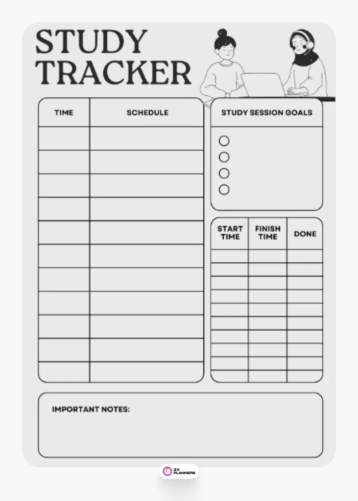 Grey Black Simple Illustrative Study Tracker Planner