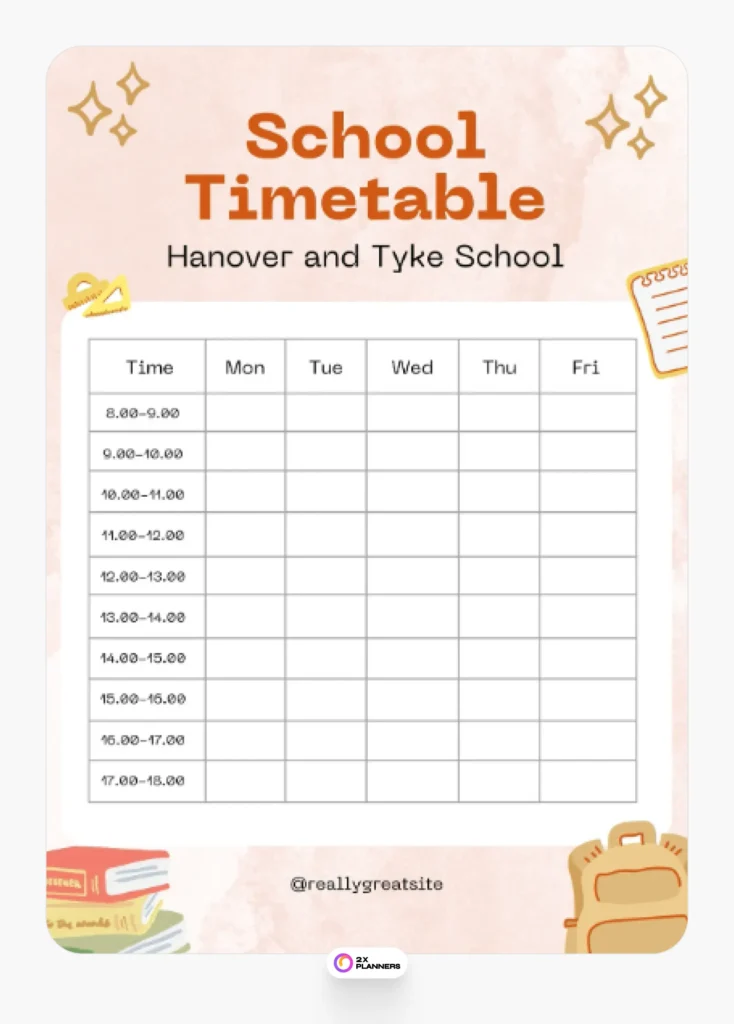 Pink Cute Minimalist Illustrative School Timetable Weekly Planner