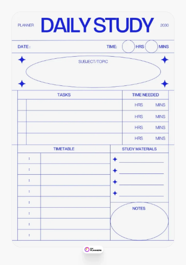 Blue Bold Simple Study Planner