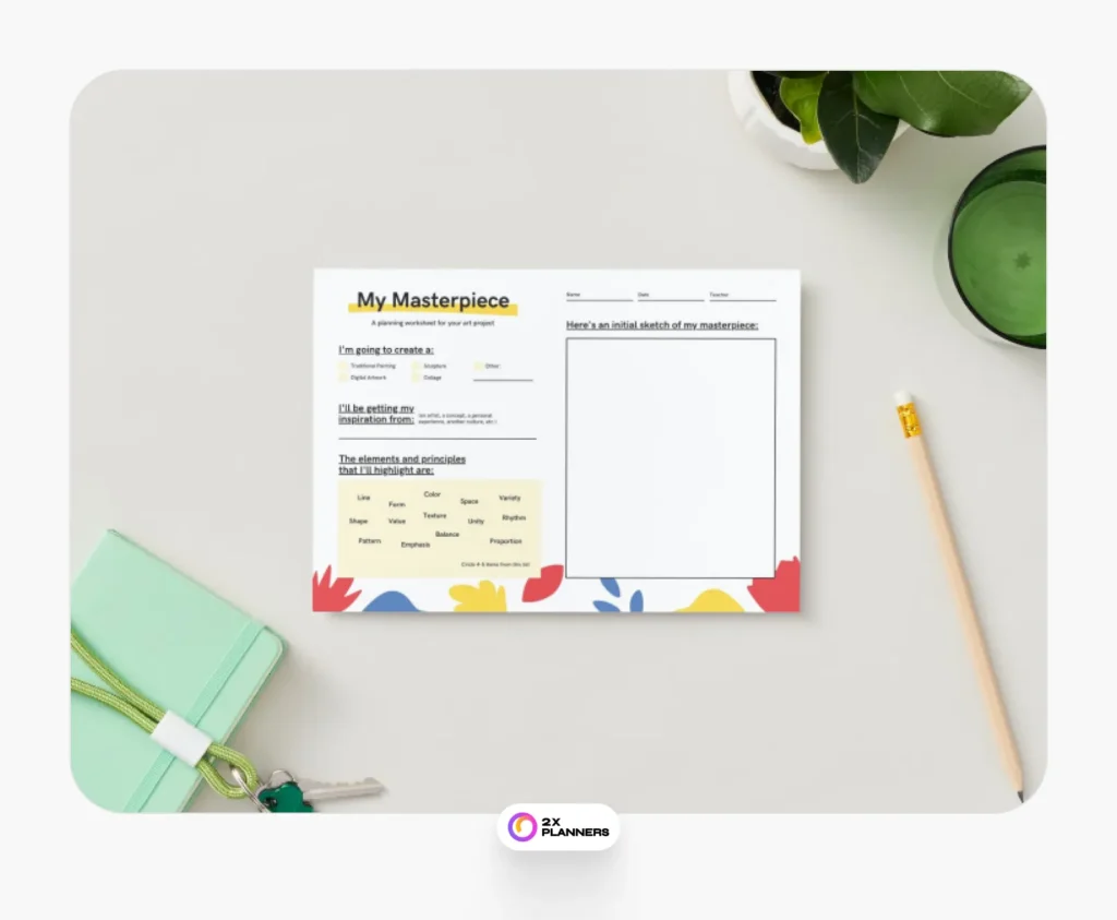 Colorful Art Project Planner Printable Worksheet
