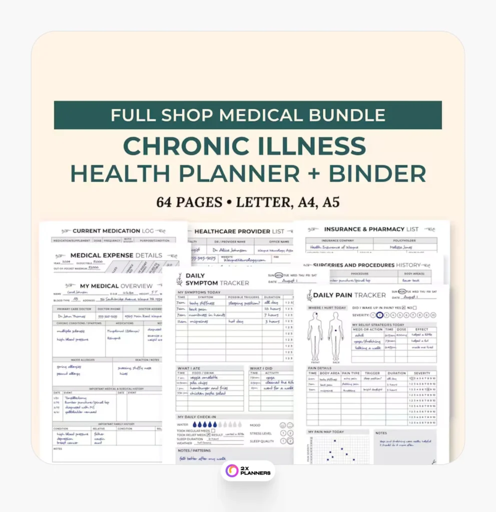 Printable and Digital Medical Planner, Chronic Pain Journal