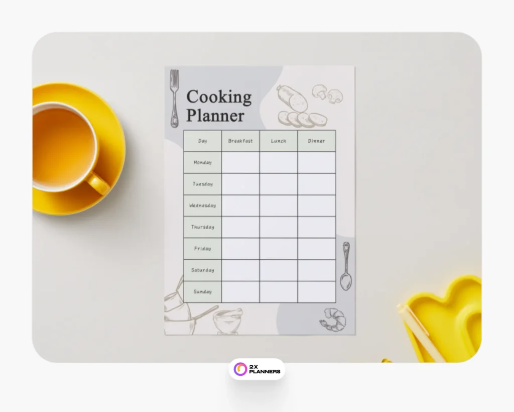 Soft Brown Simple Cooking Planner Print