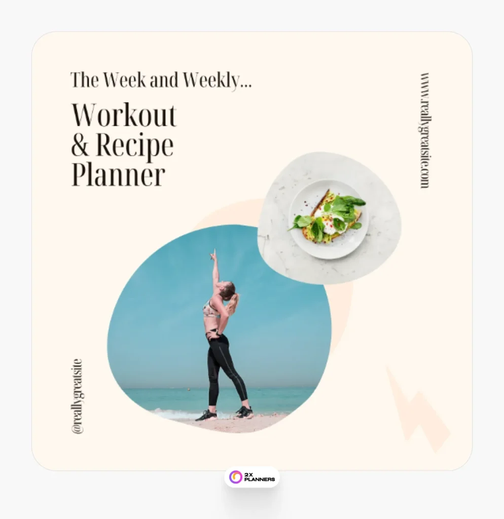 Peach & Blue Modern Workout Recipe Planner Blog Instagram Post