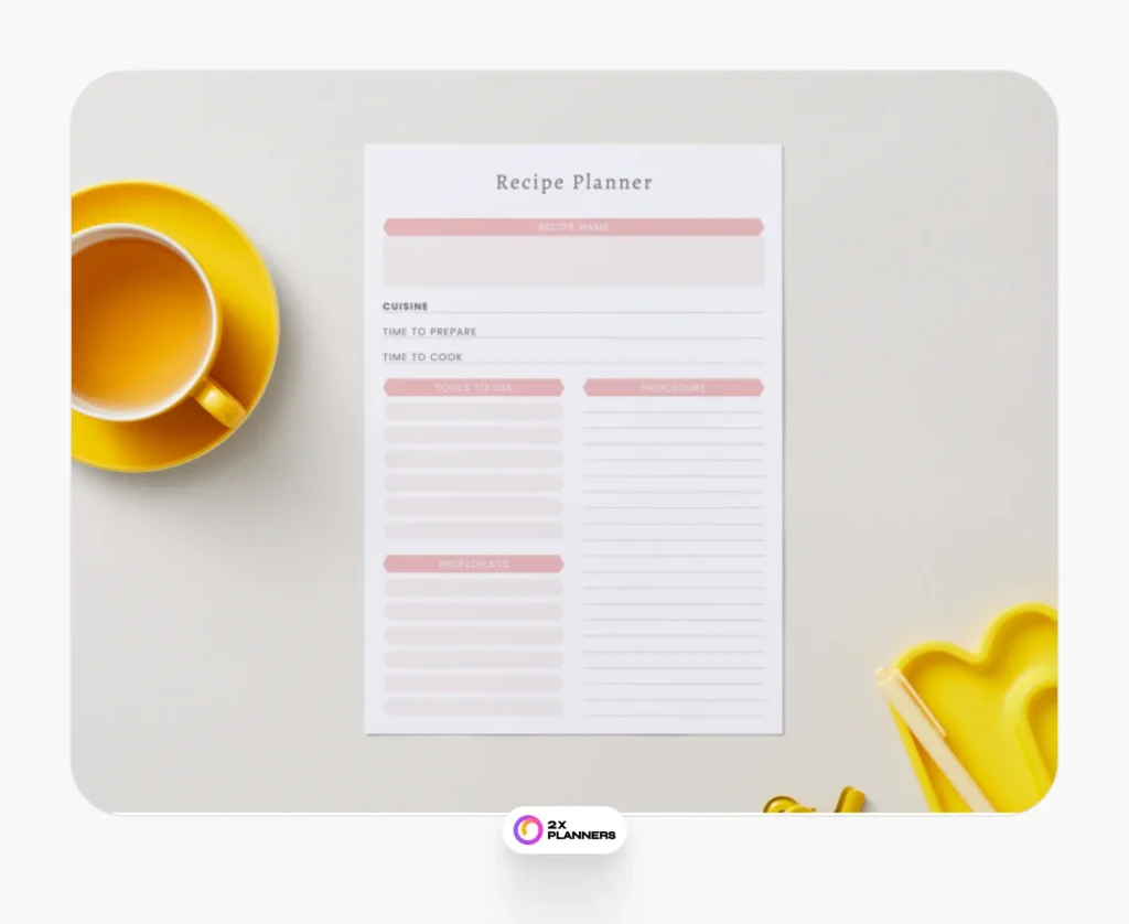 Recipe Planner Sheet