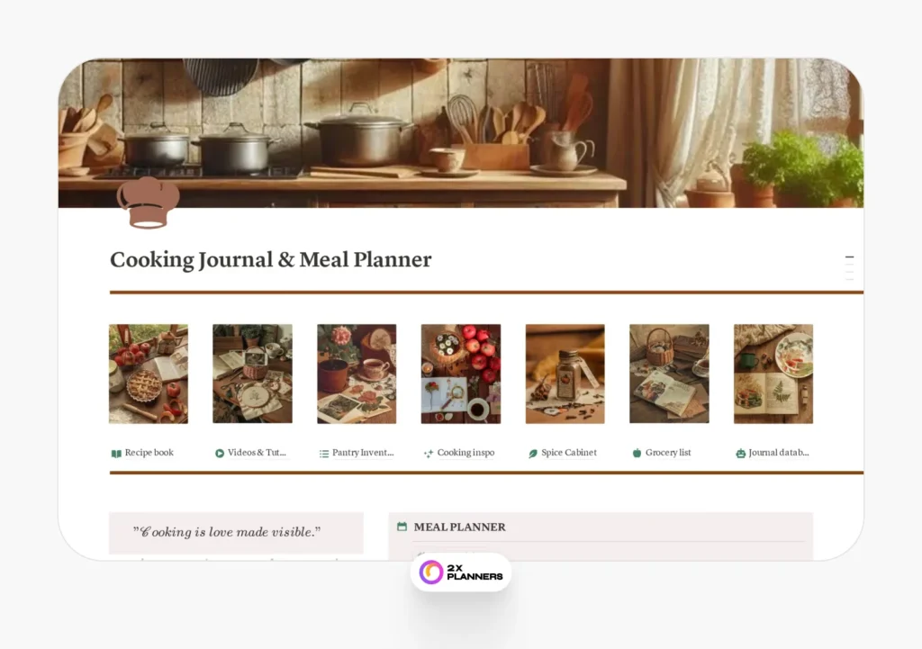 Cooking Recipe journal and Meal planner