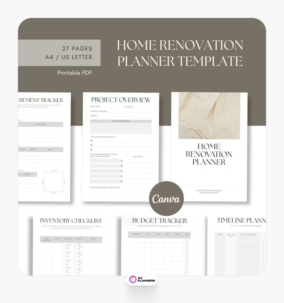 Home Renovation Planner: Editable Canva template