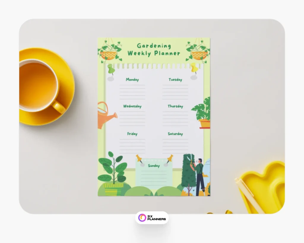 Green & Orange Nature Gardening Weekly Schedule Planner