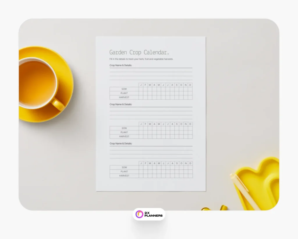 Beige Green Blank Grid Crop Calendar Garden Planner