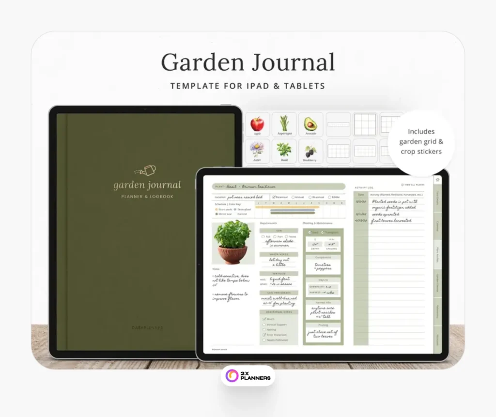 Digital Garden Journal | Linked iPad planner for garden planning