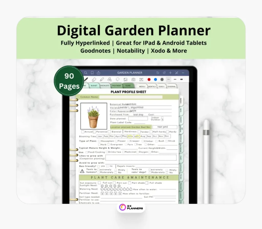 Digital Garden Planner with Hyperlinks for Goodnotes
