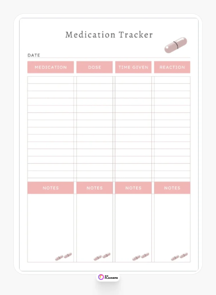 Elegant Medication PlannerSheet