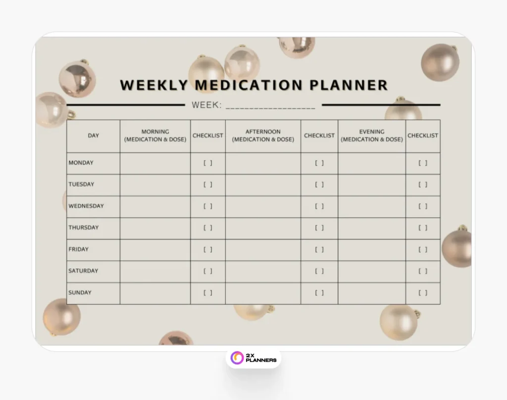 Beige Gold Surrealism Weekly Medication Planner A4 Document
