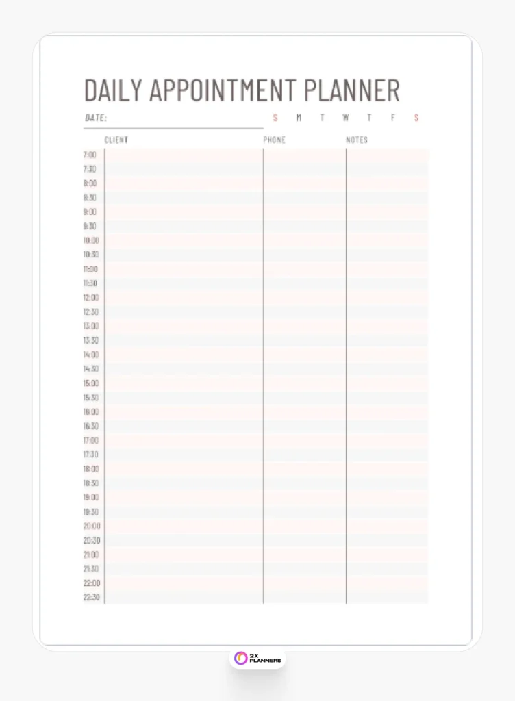 Minimalist Daily Appointment Planner