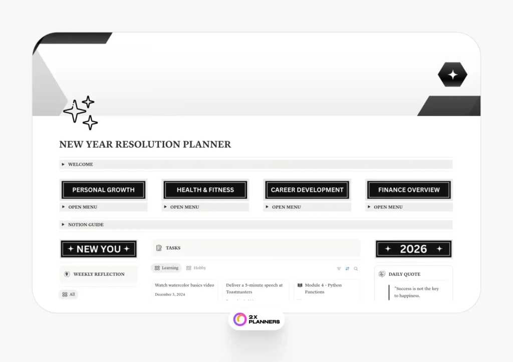 2026 New Year Resolution Planner | Black Edition