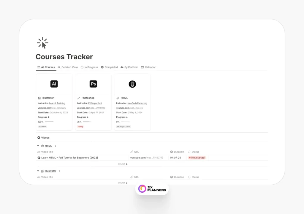 Courses Tracker (Minimal Theme)