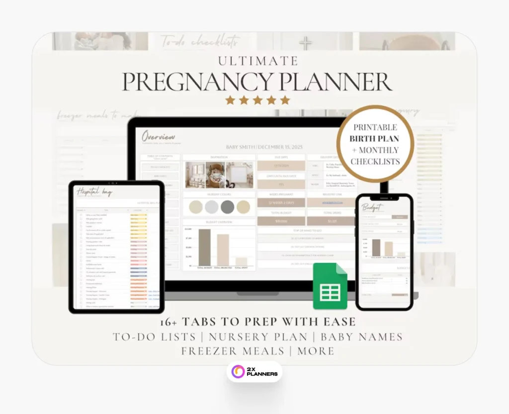Digital Pregnancy Planner Google Sheets Birth Plan Template
