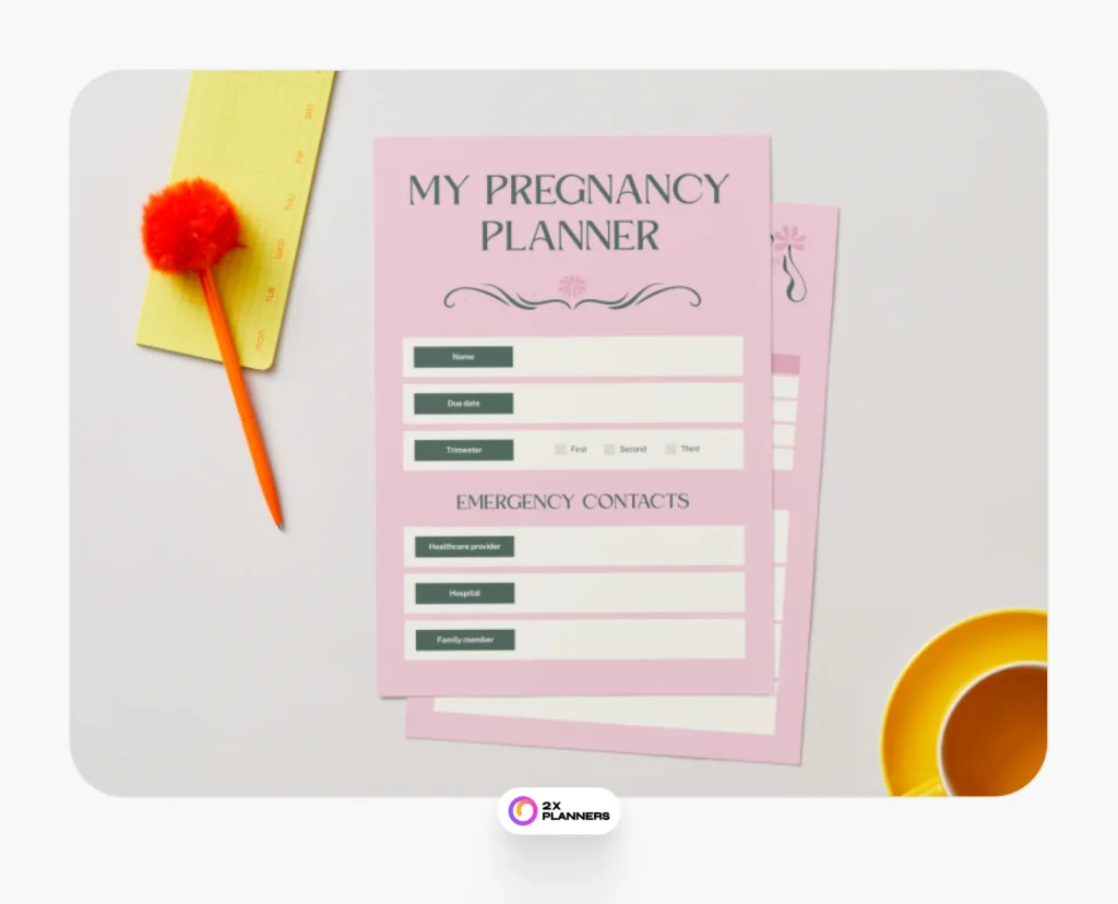 Pregnancy Planner Personal Planner in Rose Pink Light Green Feminine Pastel Style