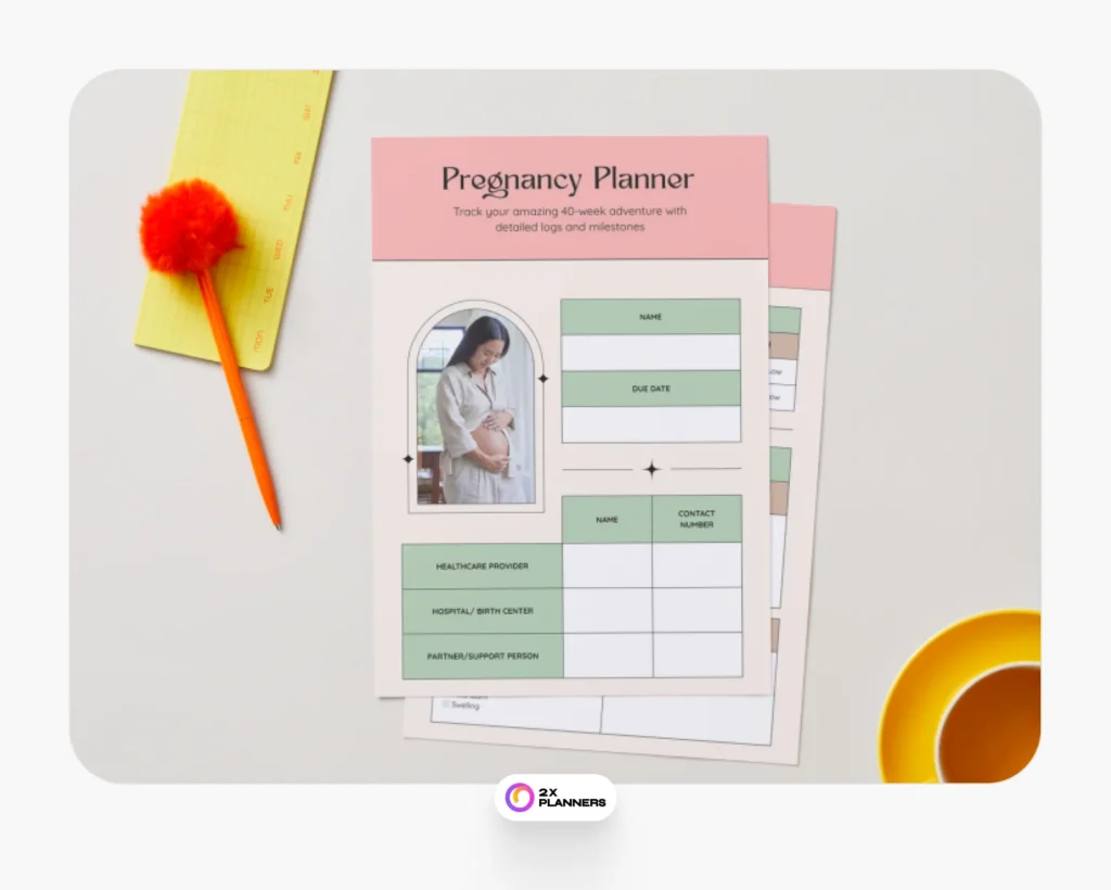 Pregnancy Planner Personal Planner in Salmon Light Green Feminine Pastel Style