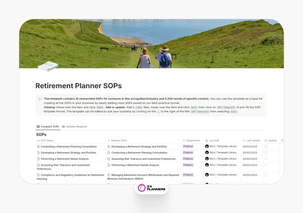 Retirement Planner SOPs