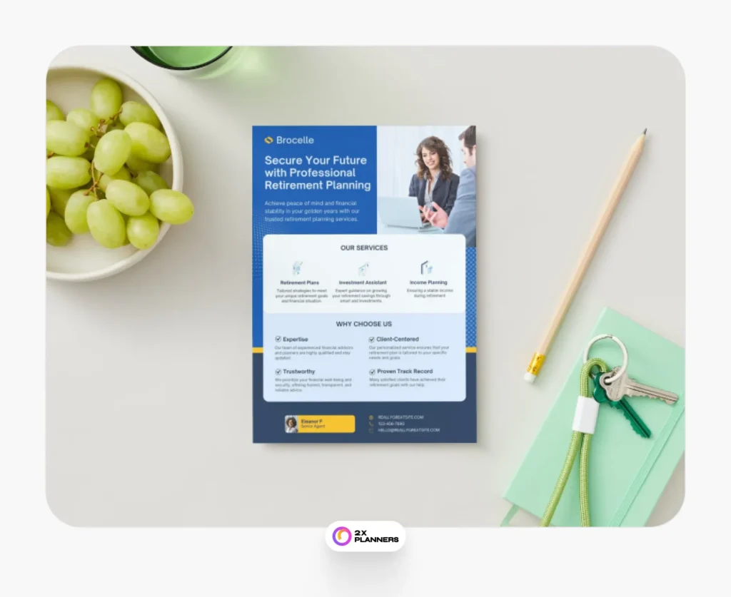 Blue and White Bold Financial Planner Retirement Planning Flyer