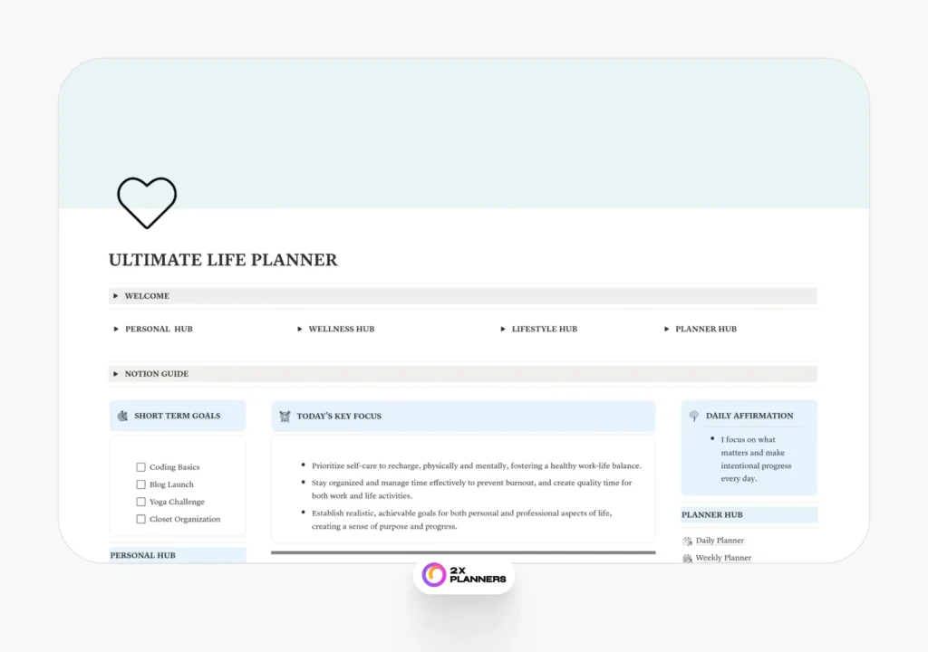Minimalist Life Planner in Blue