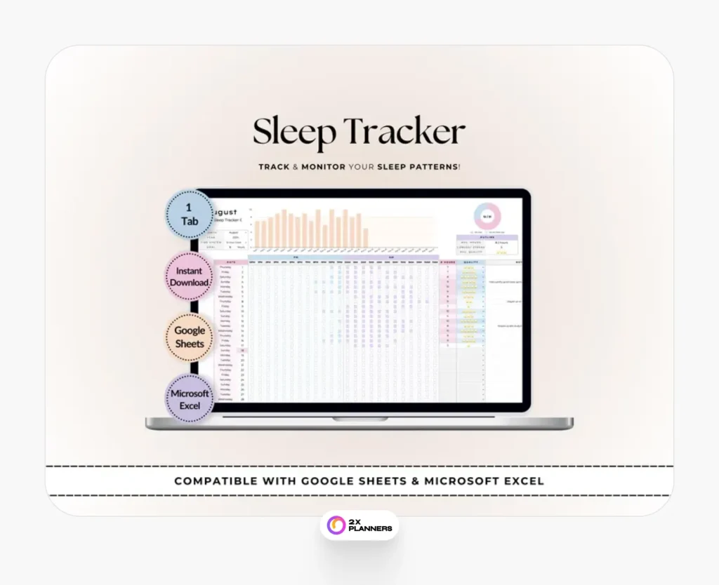 Sleep Tracker Spreadsheet: Wellness Journal for Google Sheets & Excel