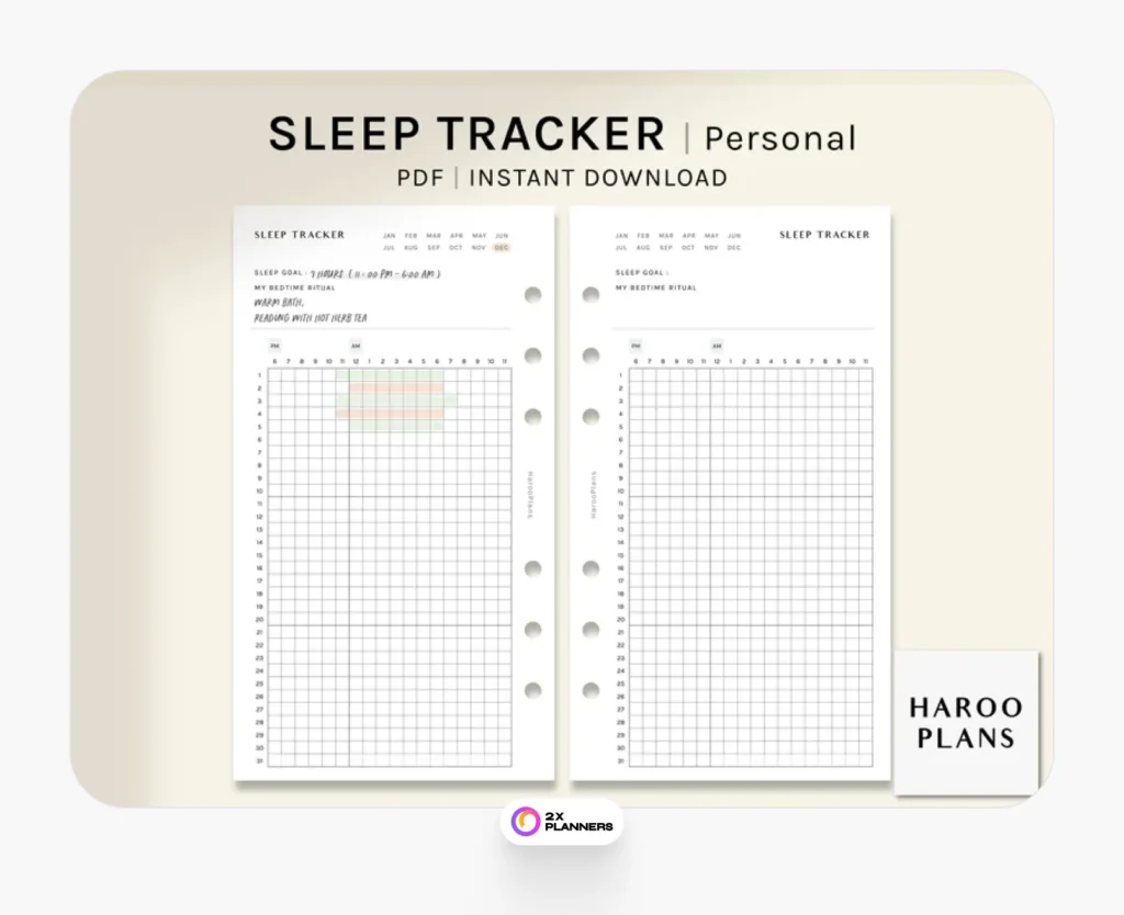 Sleep Tracker Sheet | Personal Size Printable Planner
