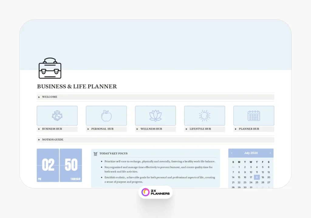 Business And Life Planner In Blue Dashboard