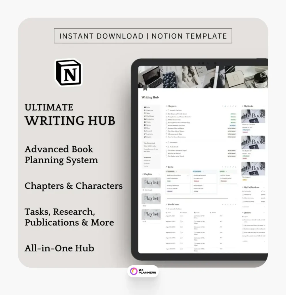 Notion Book Writing Planner Template for Writers